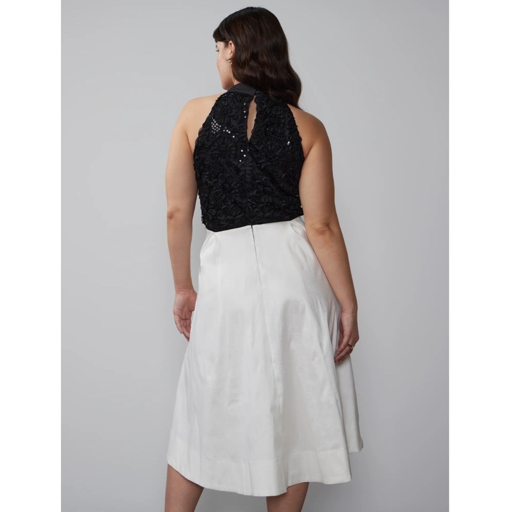 Black & White 3D Sequin Applique Taffeta Fit & Flare Dress Size S Halter Party